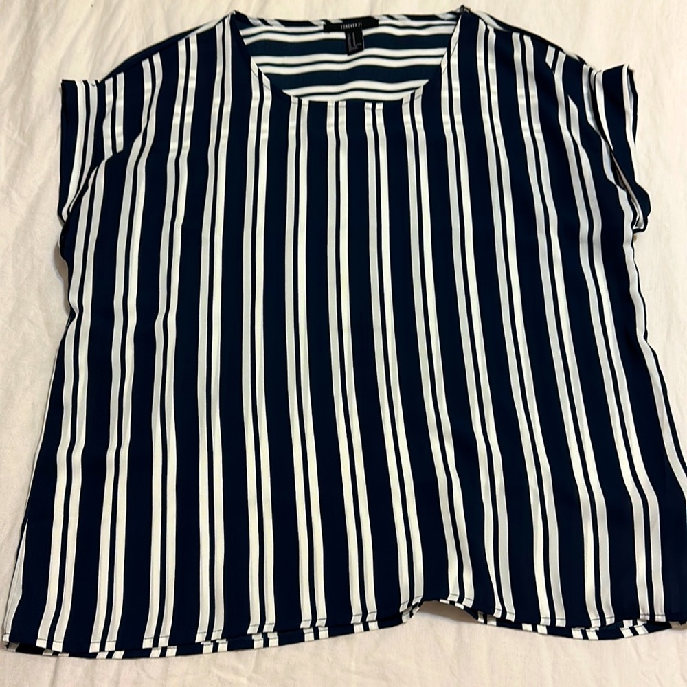 Blue and white striped blouse